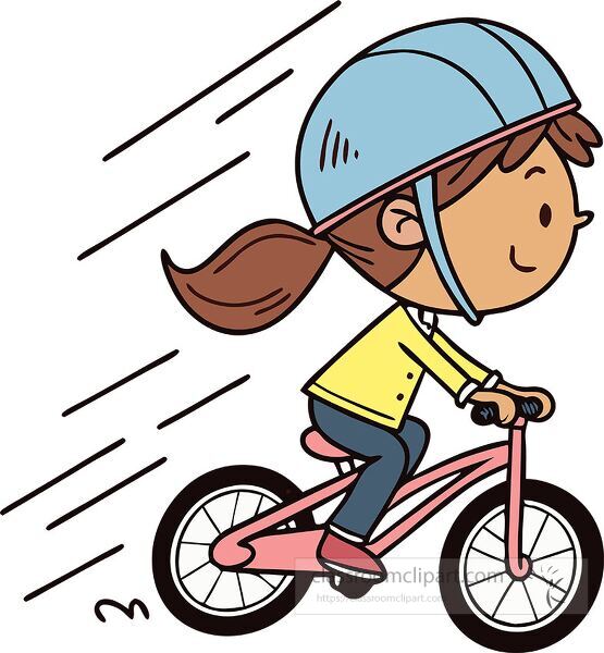 Animated girl with a ponytail enjoys a bike ride outdoors and smiles