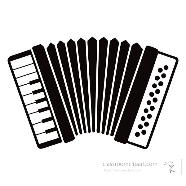  A detailed silhouette of an accordion is displayed on white