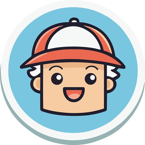 A happy cartoon face with a red and white cap in a circular blue background