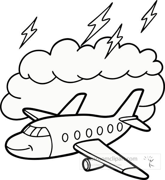 aircraft flying through a storm with lightning coloring printable