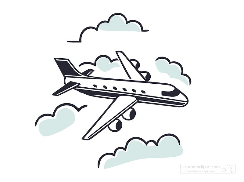 Commercial airplane soaring in sky surrounded by soft clouds