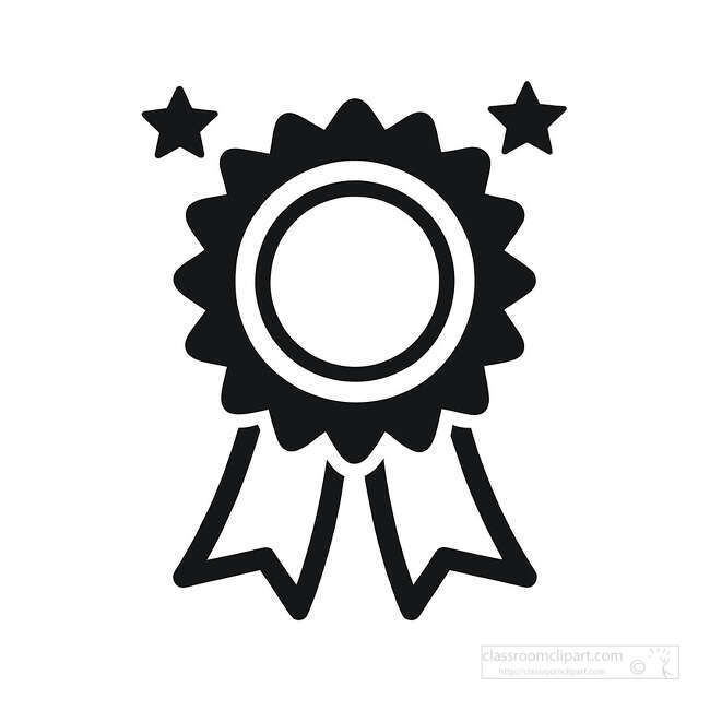 Simple black outline award ribbon badge with a blank center and two stars for certificate or winner themes