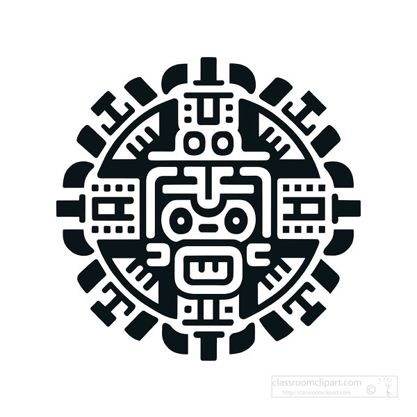 detailed circular Aztec pattern featuring ancient shapes and bold lines
