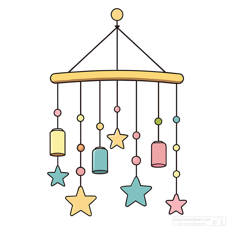 soft pastel baby crib mobile with hanging stars beads and shapes