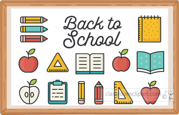 Back to School chalkboard sign with pencils apples a book clipboard and ruler decorations