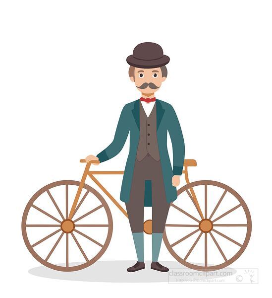 Educational vector illustration of Baron Karl von Drais with his early bicycle invention, perfect for history of transportation and invention lessons