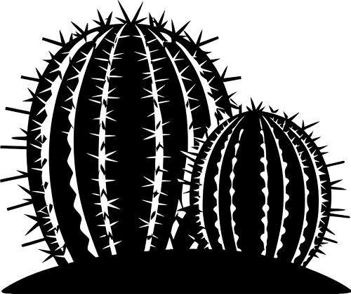 Distinctive barrel cactus silhouette outlines against clear sky