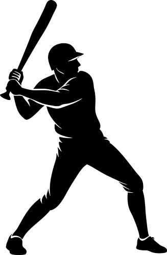 Silhouette of a baseball batter poised to swing the bat