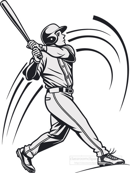 Athletic baseball player in motion swinging bat with powerful pose