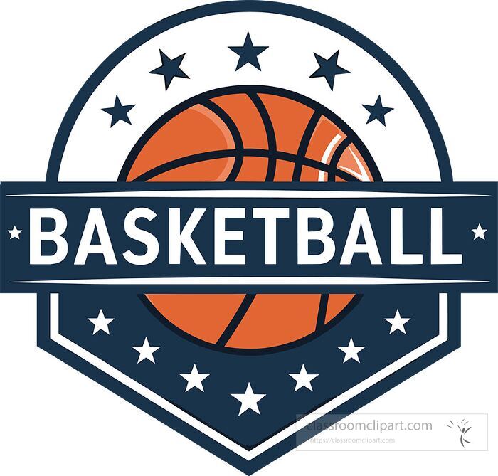 Flat vector illustration of basketball logo showing an orange ball with stars around it perfect for team emblems