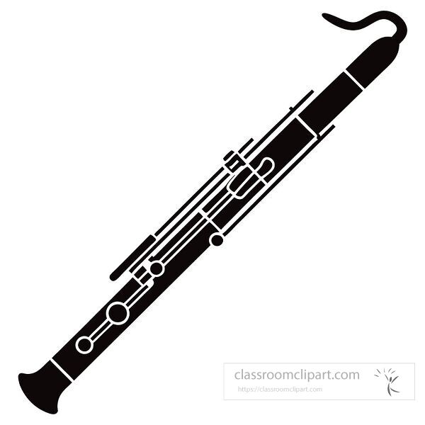 A detailed silhouette of a bassoon displayed on a white background