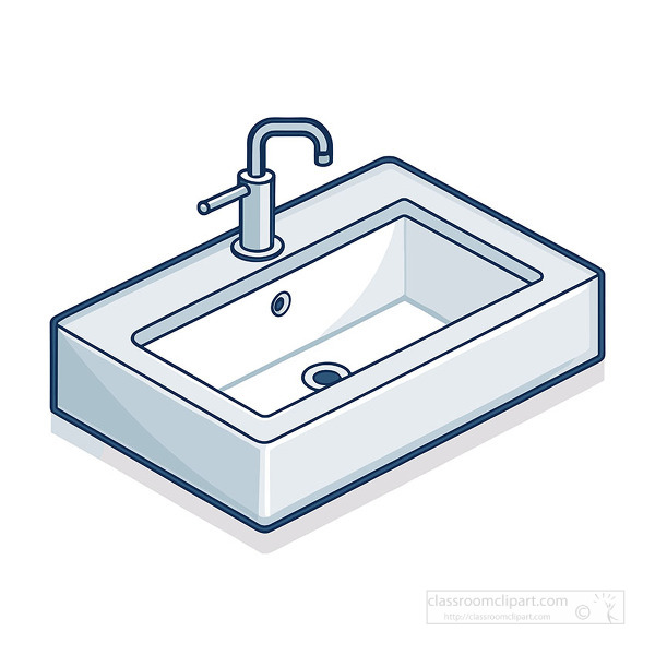 modern bathroom sink with a curved basin and a single faucet shown in a clean flat style