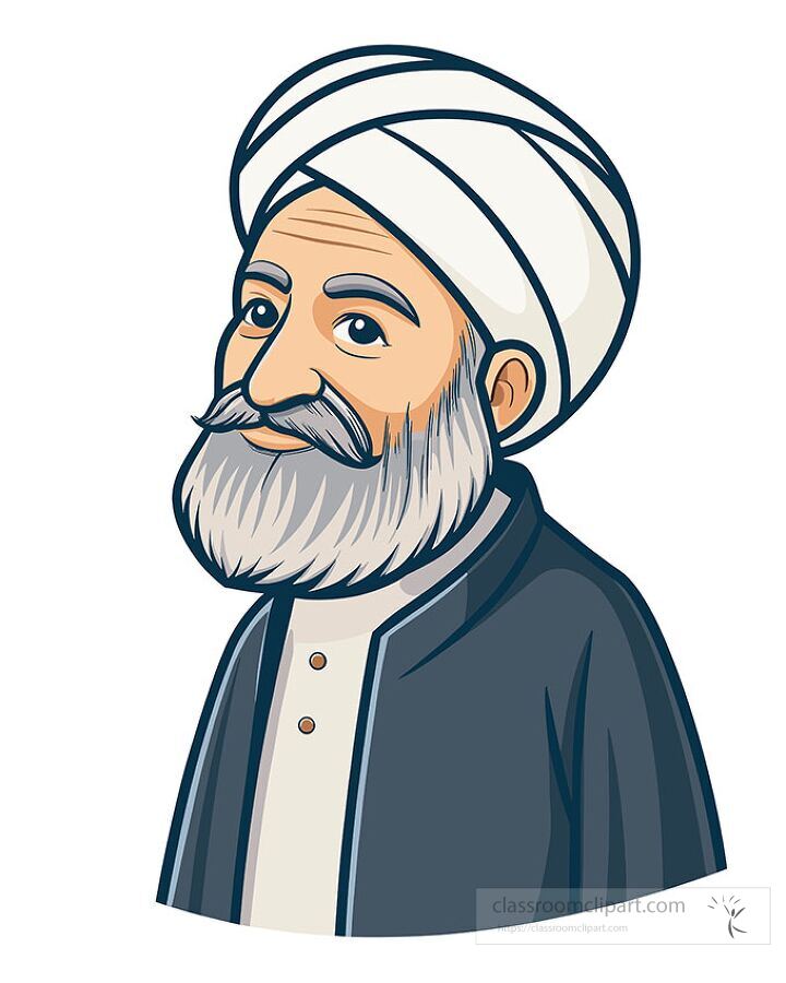 illustration of an elderly bearded man wearing a turban and traditional clothing