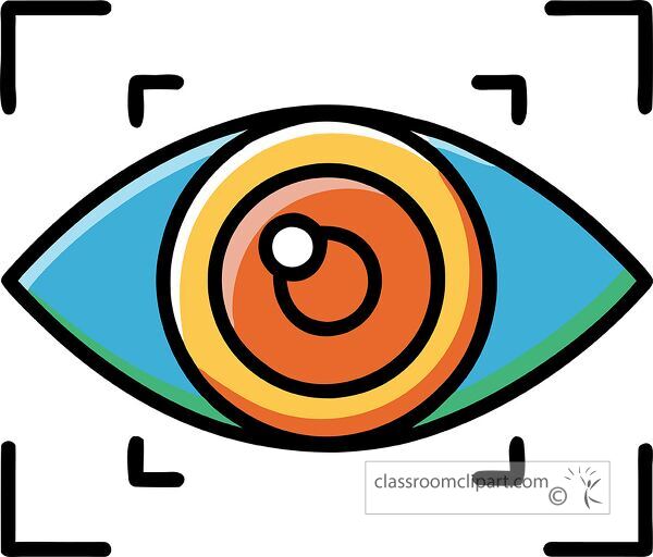 Icon representing a biometric eye scanner with bold colors and playful shapes.