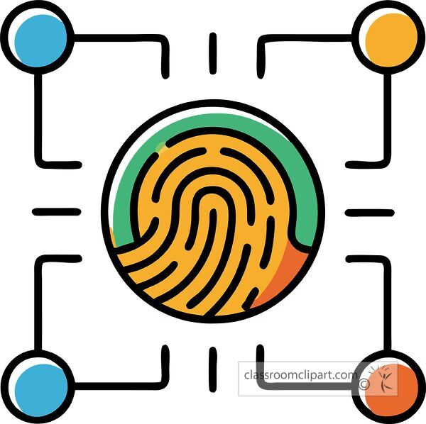 Bold colorful biometric fingerprint icon conveys technology