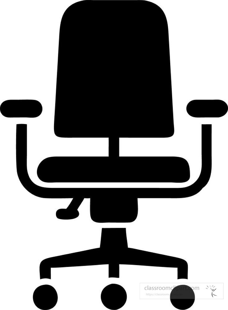 This design features a simple black and white representation of a modern office chair The chair has wheels armrests and an adjustable seat height It is suitable for various office settings