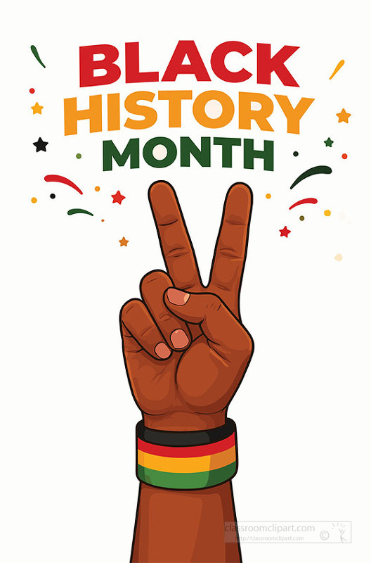 Strong black history month illustration featuring peace hand symbol and cultural colors