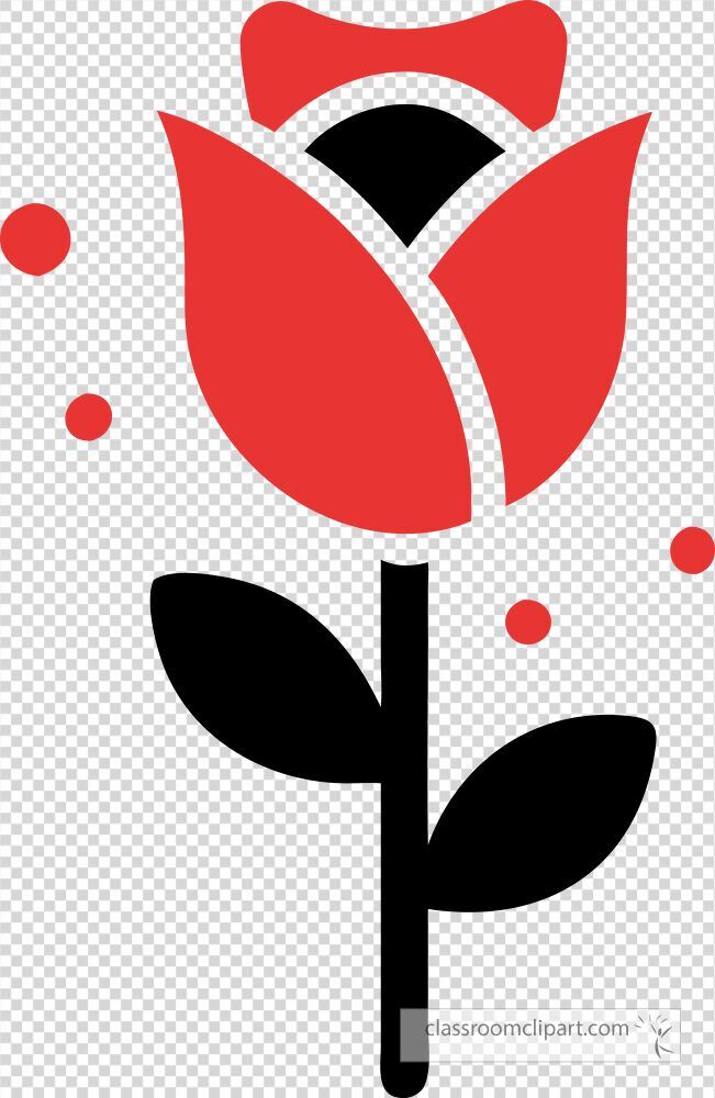 This clip art features a black icon of a rose in vibrant red. The design symbolizes love and beauty making it ideal for romantic themes and decorative purposes.