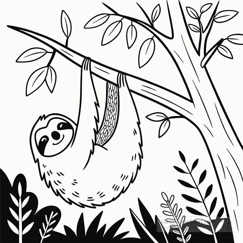 A detailed line drawing depicts an iguana resting on a branch amidst lush foliage The black and white design highlights the elegant features of this reptile in its natural habitat