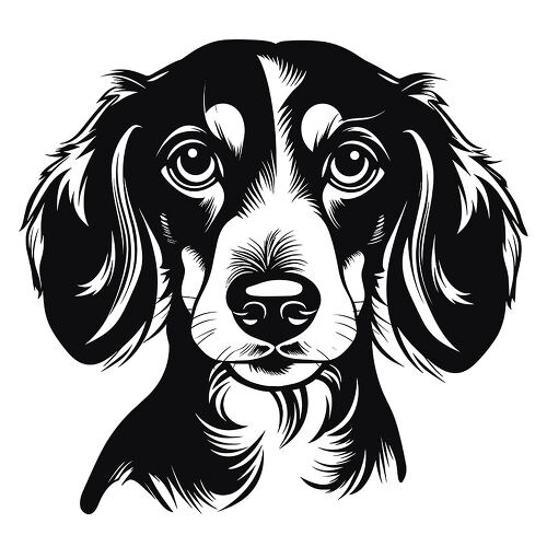 Detailed black outline of a dachshund dog showing its unique features