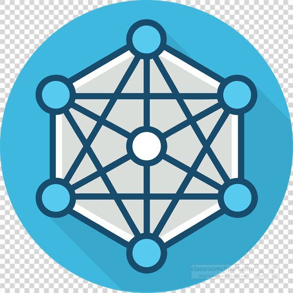 illustration of a geometric network with connected nodes inside a blue circle