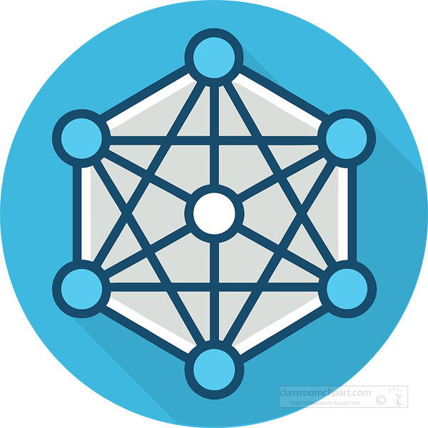 illustration of a geometric network with connected nodes inside a blue circle