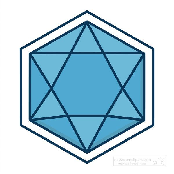 geometric illustration of a blue heptagon with highlighted facets
