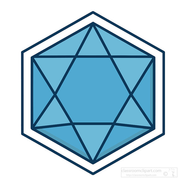 geometric illustration of a blue heptagon with highlighted facets