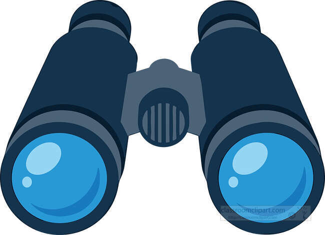 Dark blue binoculars shown from the front with large bright blue lenses and center focus knob