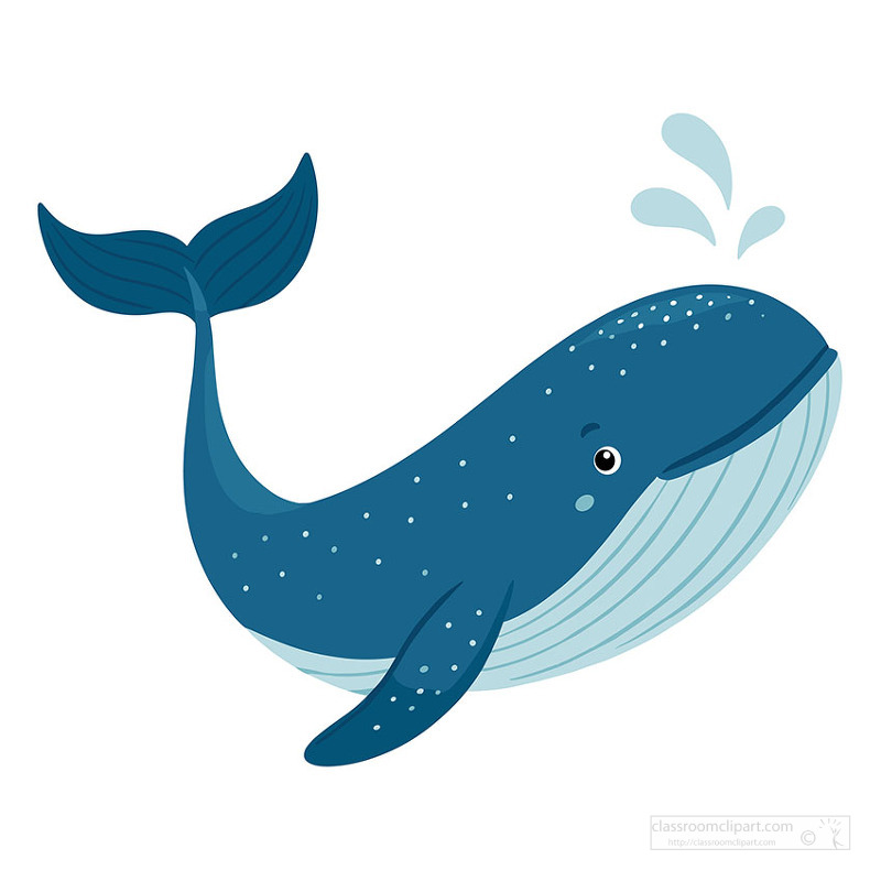 Large blue whale swimming with water splash in clean ocean themed illustration
