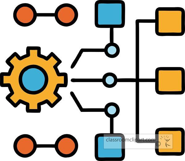 Colorful automated algorithm icon featuring geometric shapes and playful design.