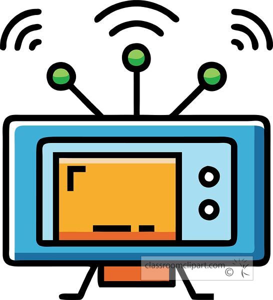 This smart tv icon features geometric shapes in bright colors representing technology