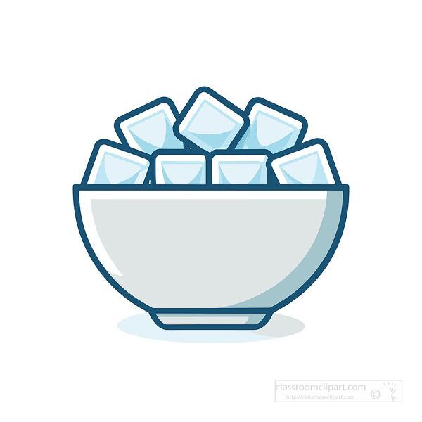 simple vector design of a white bowl containing several ice cubes used for cold drinks or cooling