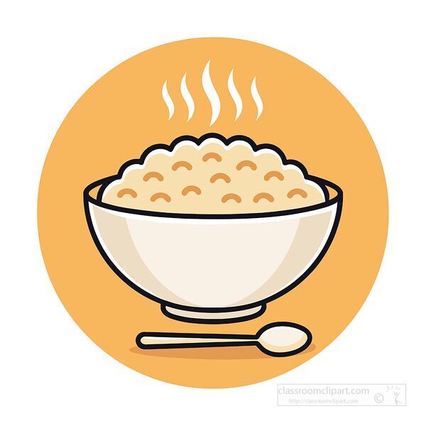 vector design showing a steaming bowl of hot oatmeal with a spoon perfect for a healthy breakfast scene