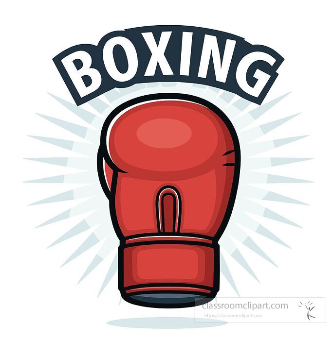 Flat vector illustration of a red boxing glove with rays behind and boxing text ideal for gym and sports use