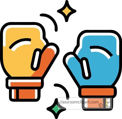 Playful depiction of boxing gloves with bold outlines and bright colors in flat design icon