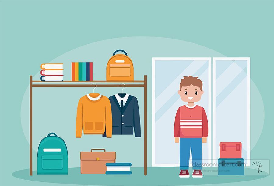 Boy in a store shopping for school clothes