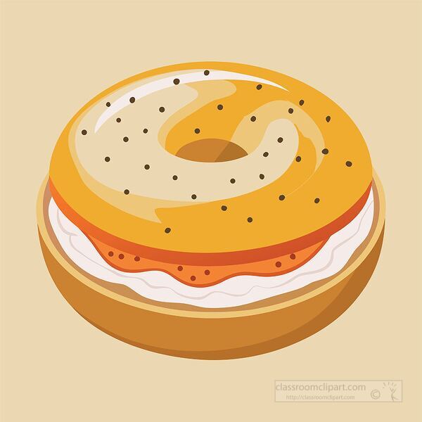 detailed food illustration of a bagel sandwich filled with cream cheese and smoked salmon perfect for breakfast or cafe design