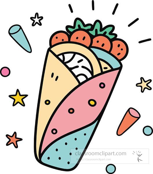 breakfast burrito Whimsy Pastel Doodle clip art