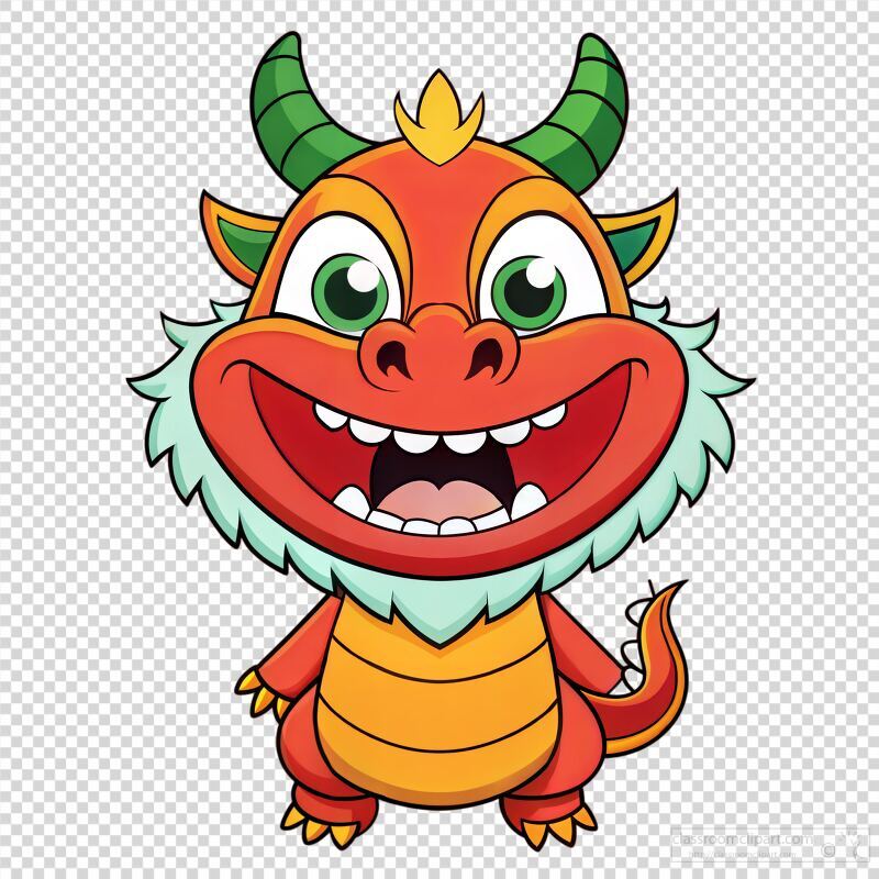 This delightful little dragon character features a vibrant orange and green design. Its friendly expression and big eyes make it perfect for adding joy to messages and social media.