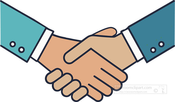 Simple vector illustration of a handshake between two people symbolizing trust agreement and business partnership