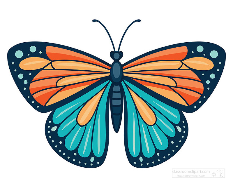 Detailed butterfly with blue and orange wings in vibrant nature design style