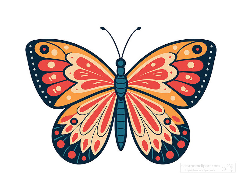 Colorful butterfly with pink and yellow wings in decorative symmetrical design