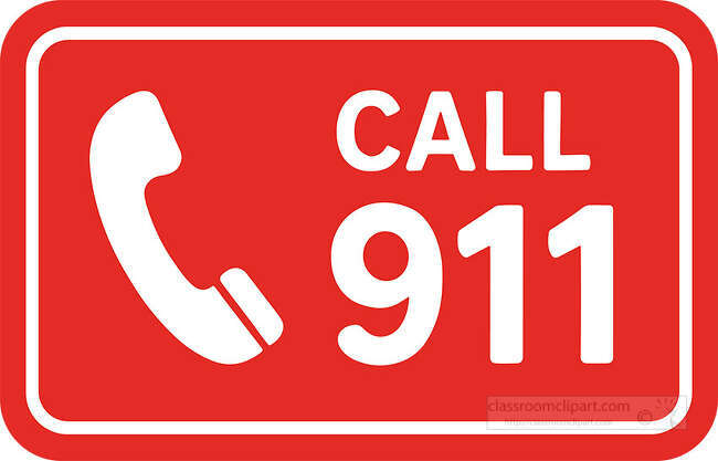 Red Call 911 sign with white phone symbol and white border