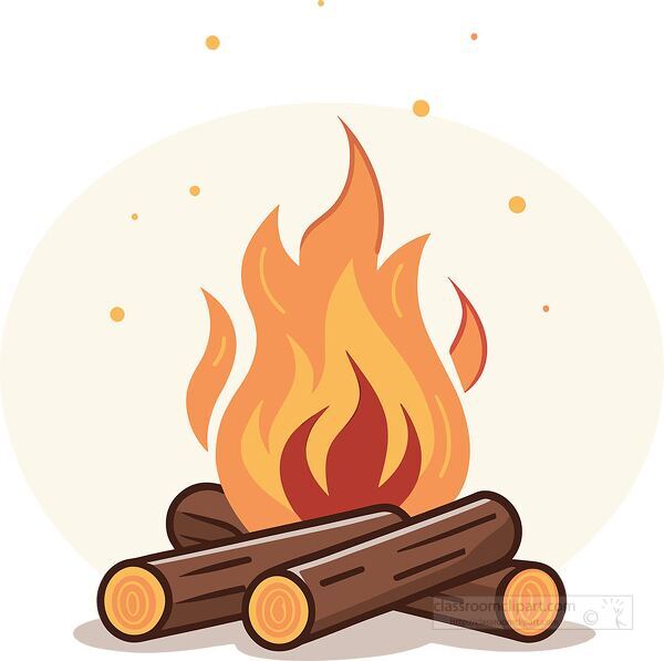clipart of a burning campfire with orange and red flames rising above wooden logs symbolizing warmth comfort and outdoor adventure