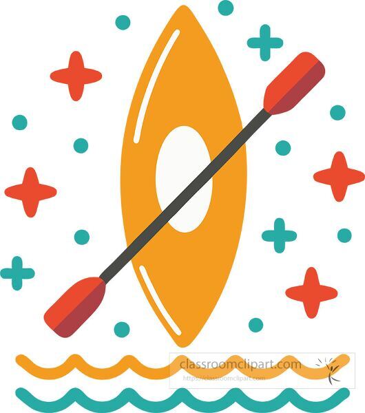 Bright design featuring a canoe and paddles on tranquil water Clip Art