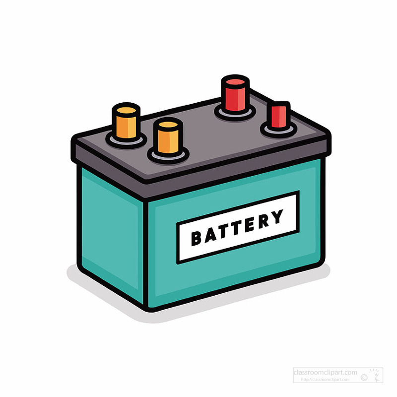 automotive battery with colored terminals on a white background