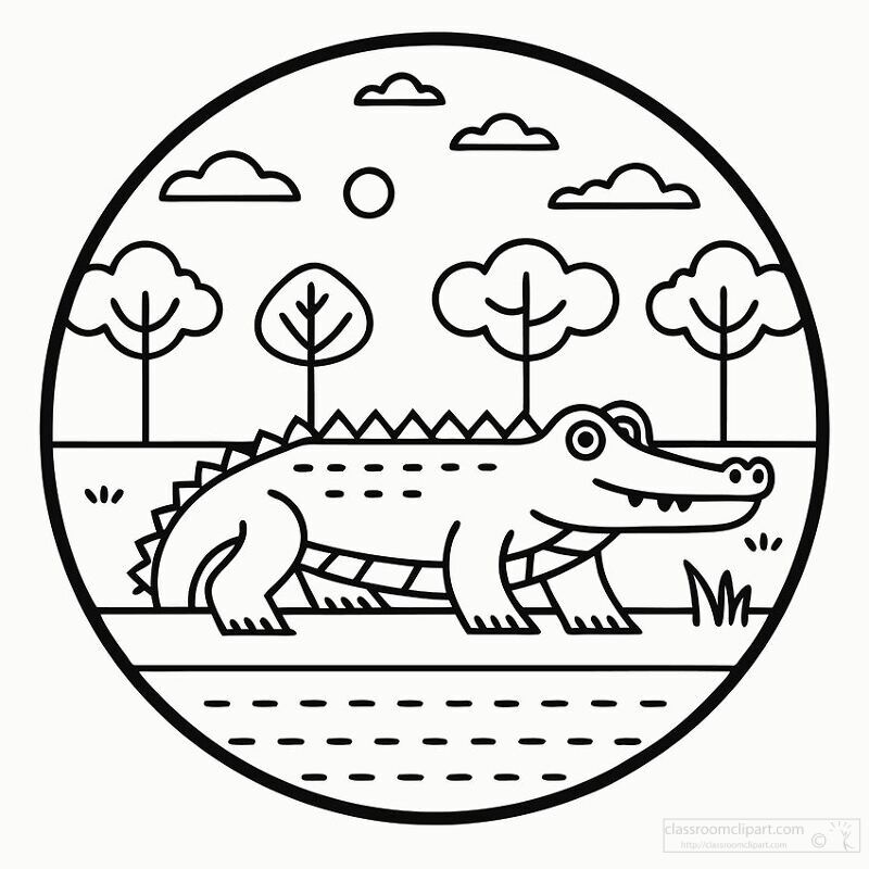 Animal Outline Clipart-cartoon Crocodile In Nature