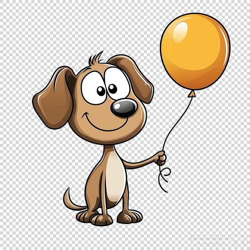 Cartoon Dog Happily Holds a Yellow Balloon in Hand