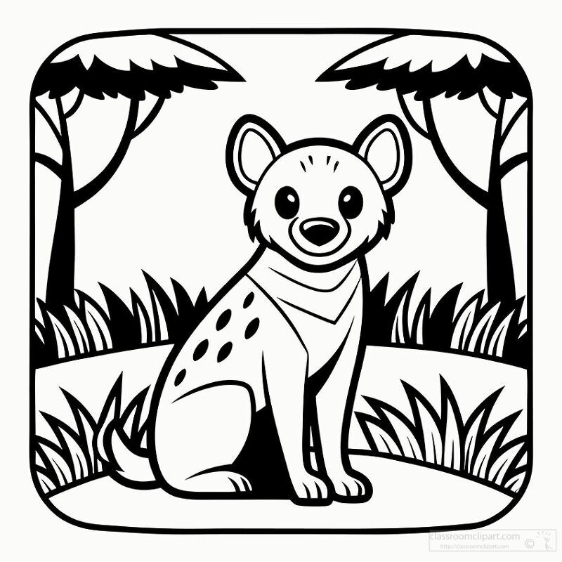 Cartoon Hyena in Nature for Coloring